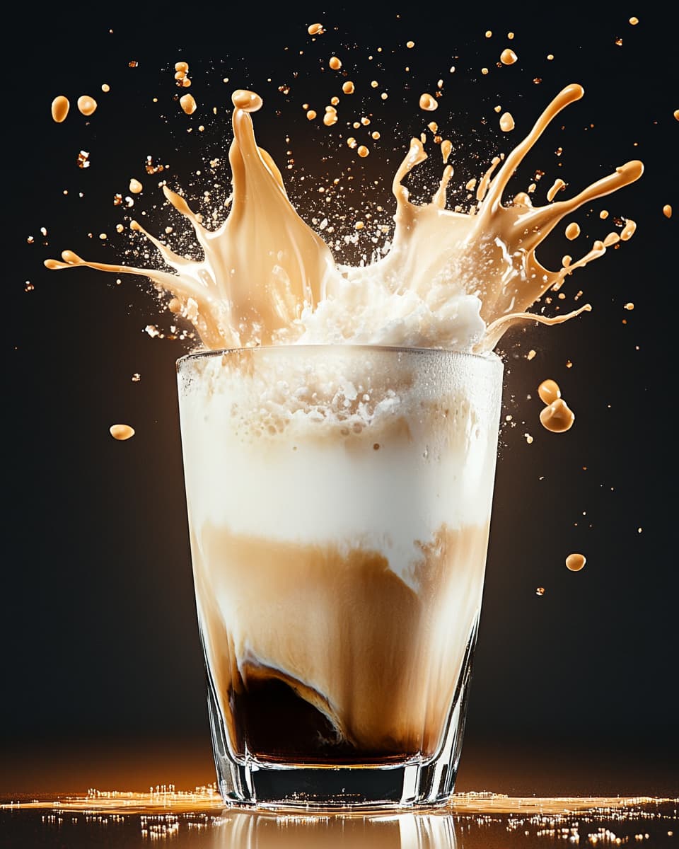 Surreal – Kaffee Splash, Milch und Espresso explodieren aus Glas