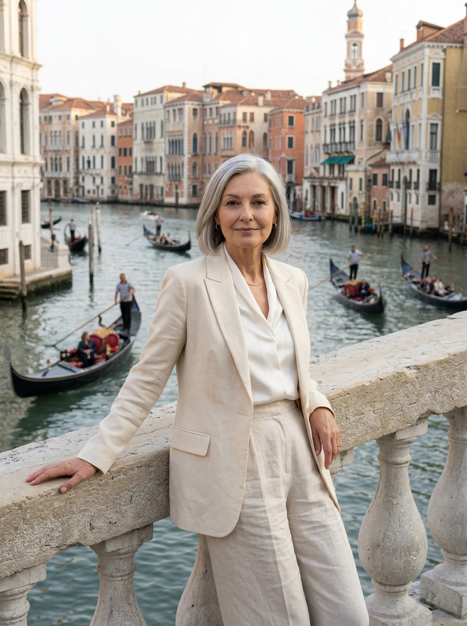 Travel – Elegante ältere Frau auf der Rialto Brücke in Venedig