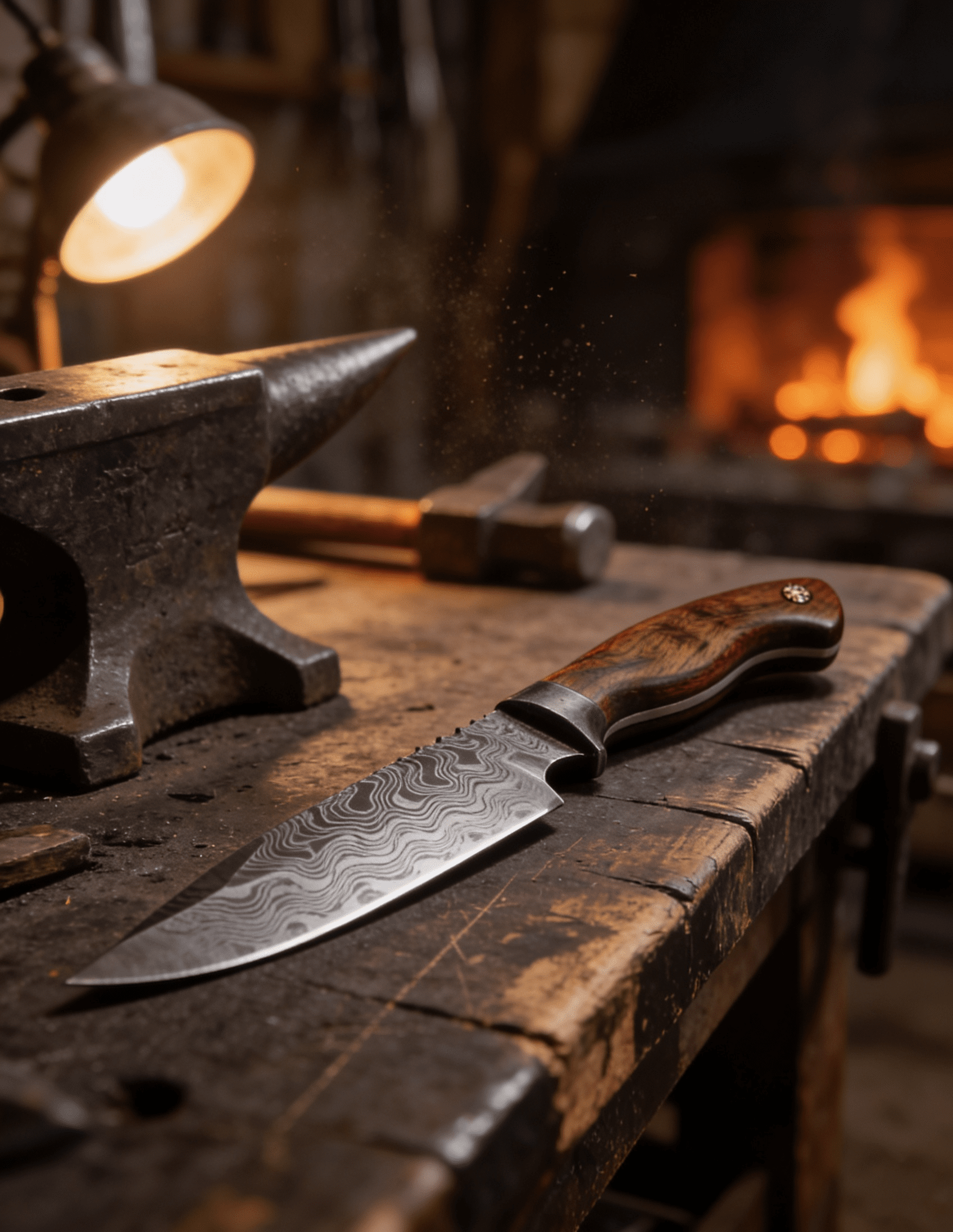 Damast-Messer in der Werkstatt